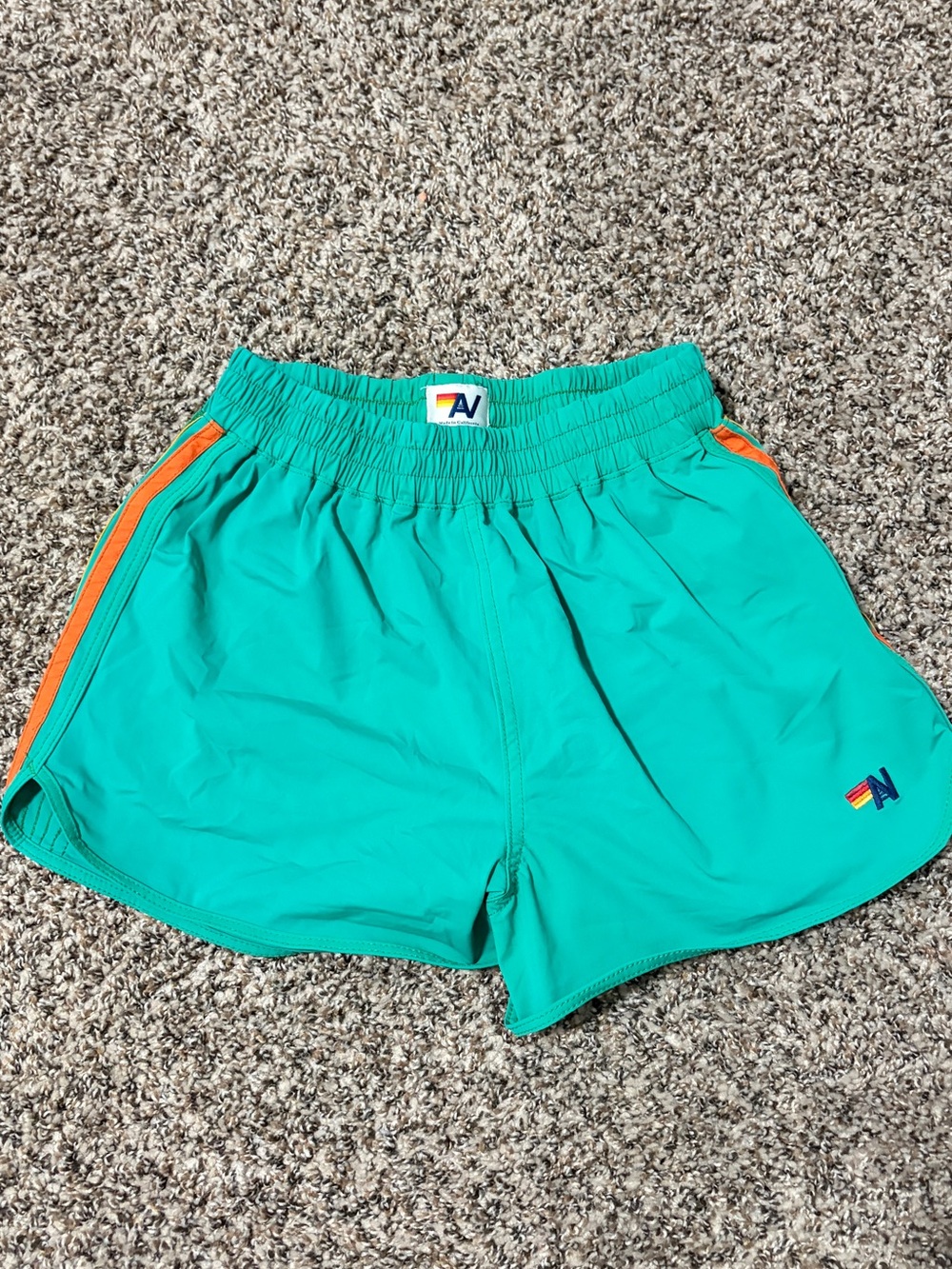Aviator Nation Teal Athletic Shorts with Orange Side Stripe